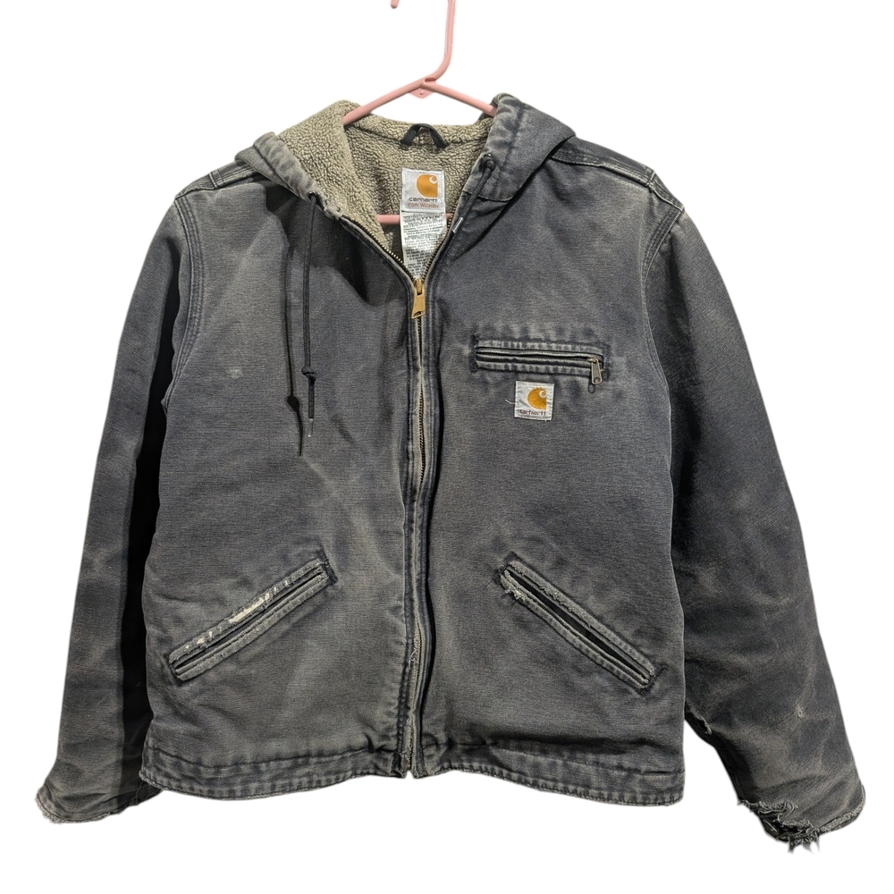 Vintage Womens Carhartt Sherpa Lined Hooded Jacket, Medium, Faded Black RN 14806